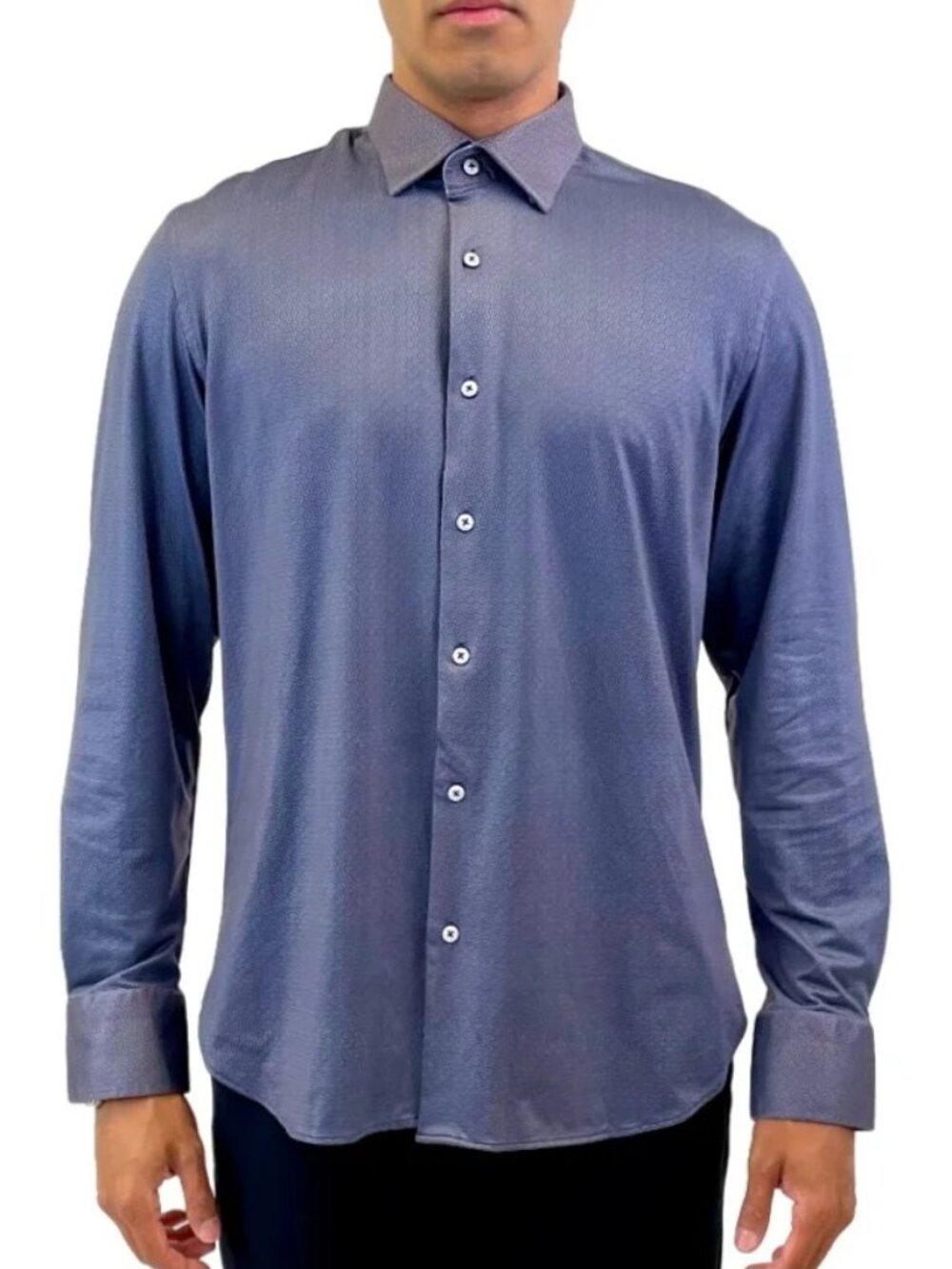 Luchiano Visconti Navy Geo Print 4 Way Stretch Long Sleeve Shirt